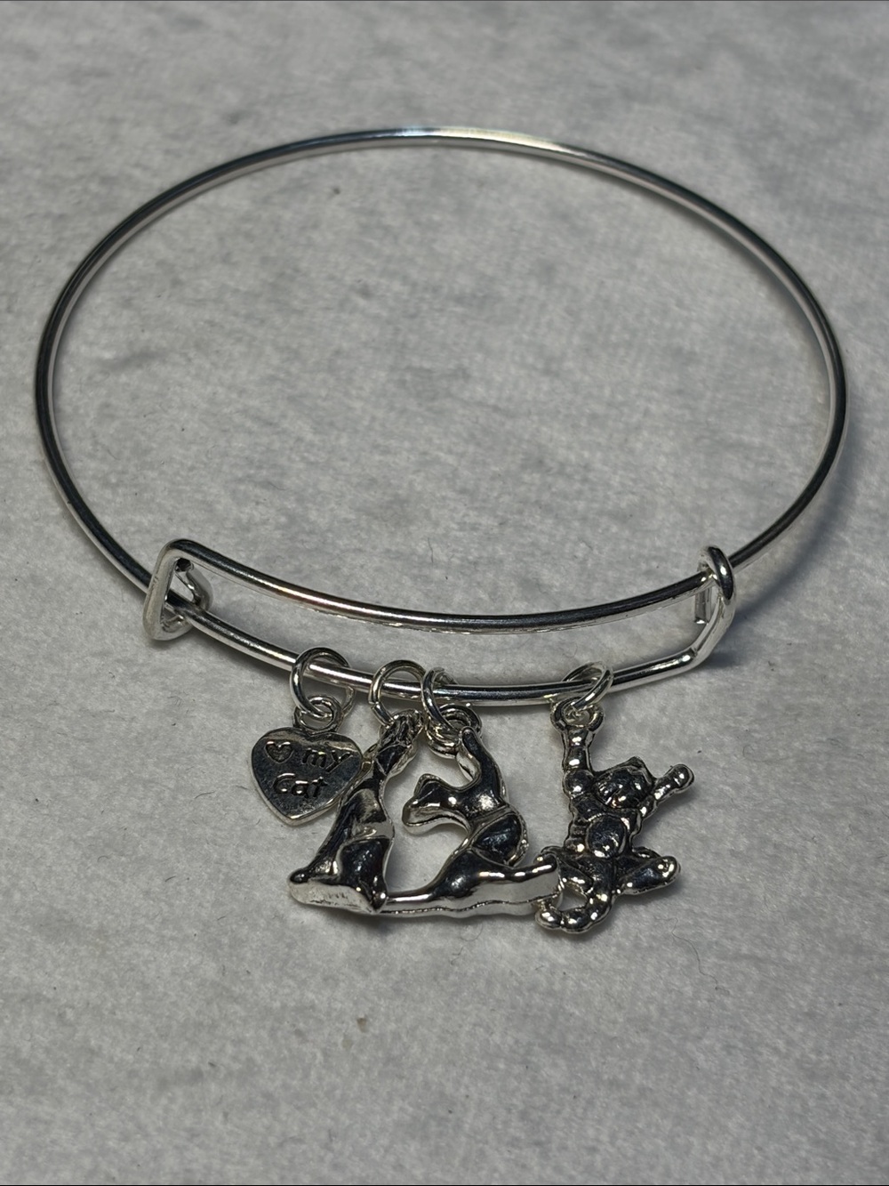 Cattitude Silver Adjustable Charm Bangle Bracelet